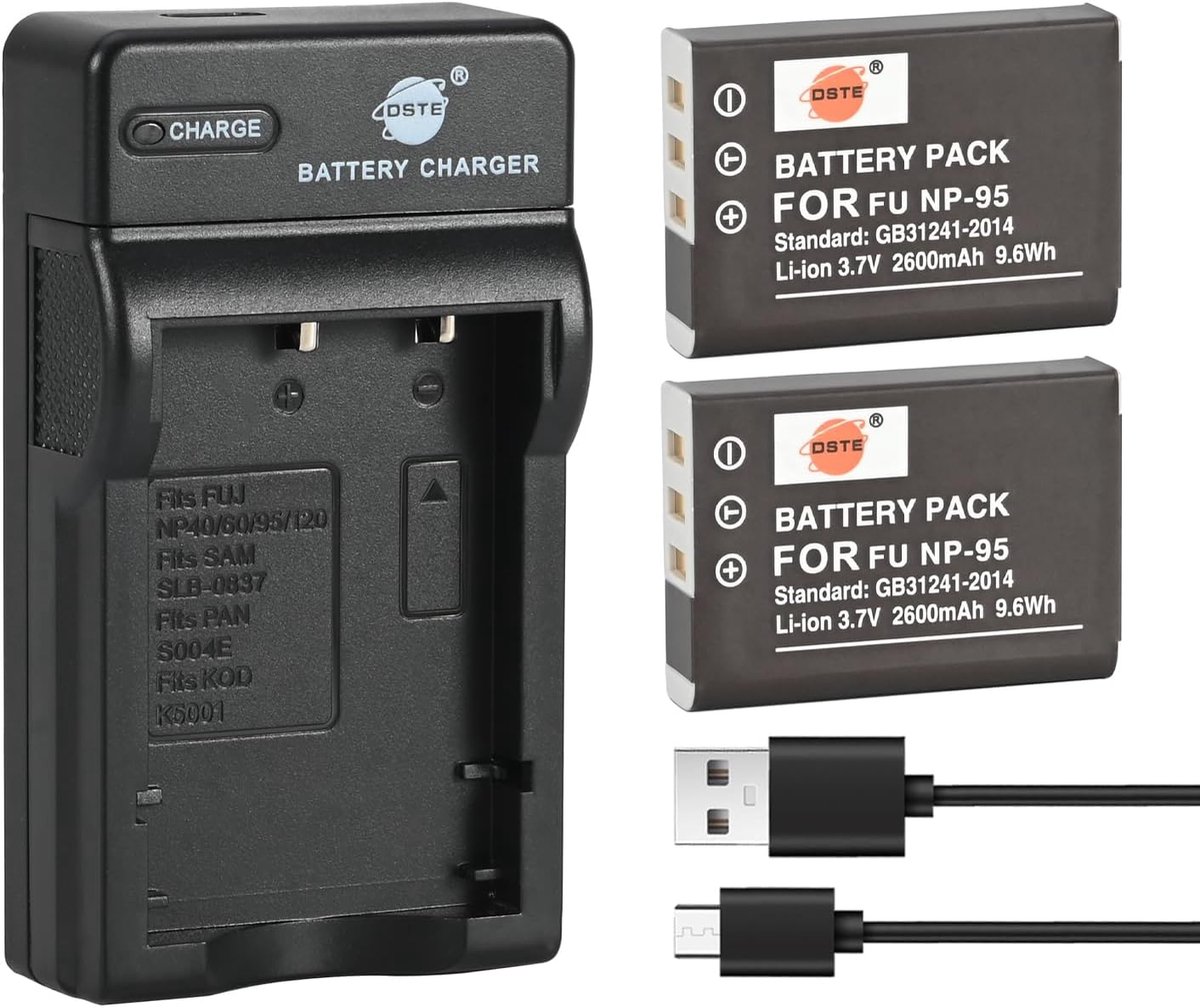 DSTE (2 PCS) Replacement Battery and DC29E Travel Charger Compatible for Fujifilm NP-95 FinePix F30 F31fd Real - ShopVlot