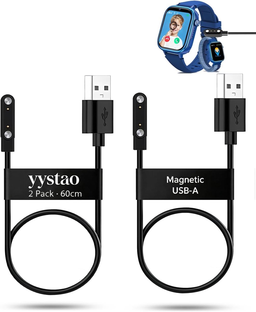 2 stuks oplaadkabels voor SWGOTA kindersmartwatch, stabiele magnetische USB-A vervangende oplaadkabel, robuuste - ShopVlot