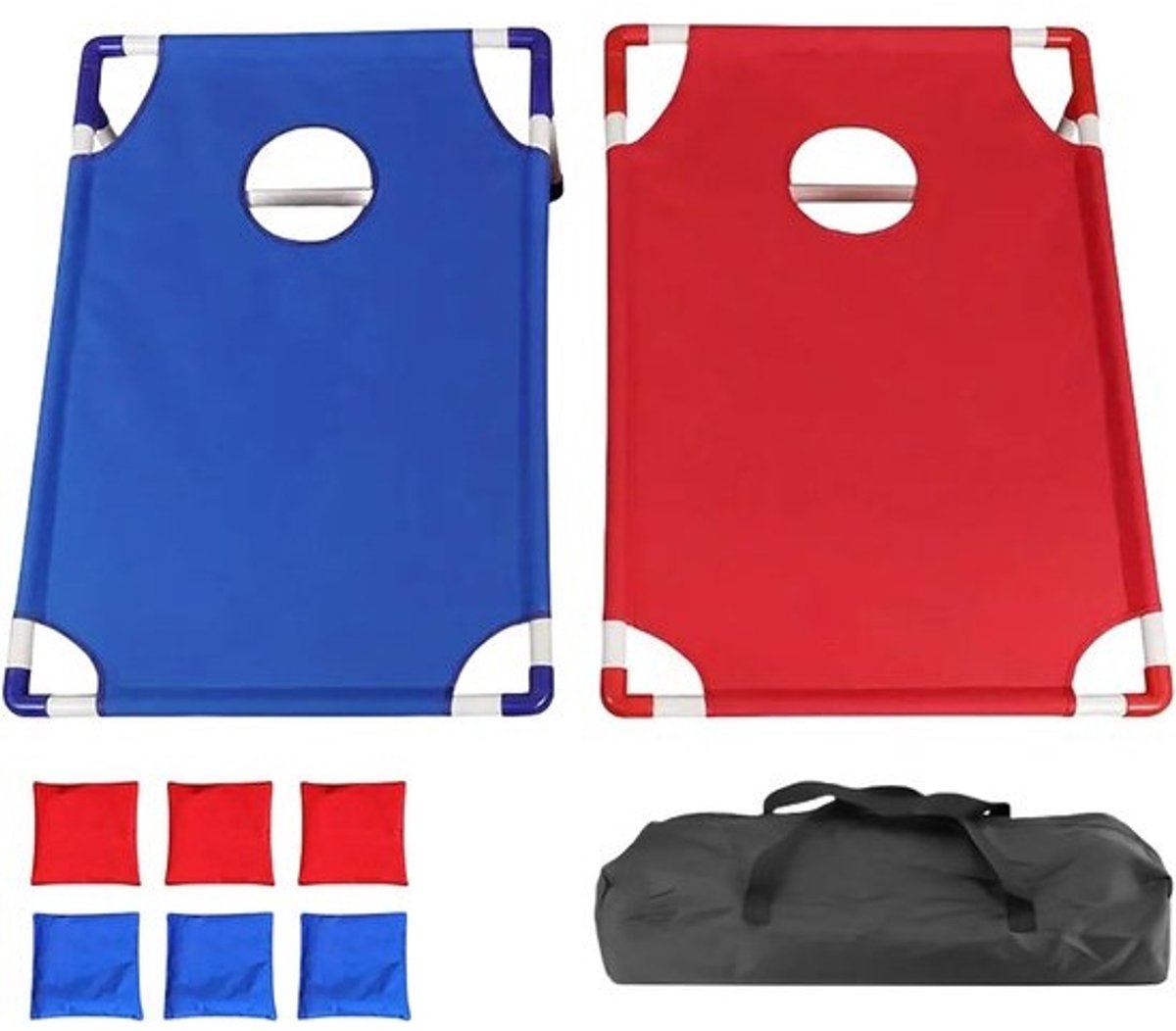 Dienbladset - Gooi-spel - Voor buiten spelen - Opvouwbaar ontwerp - 8 zitzakken - Blauw en rood