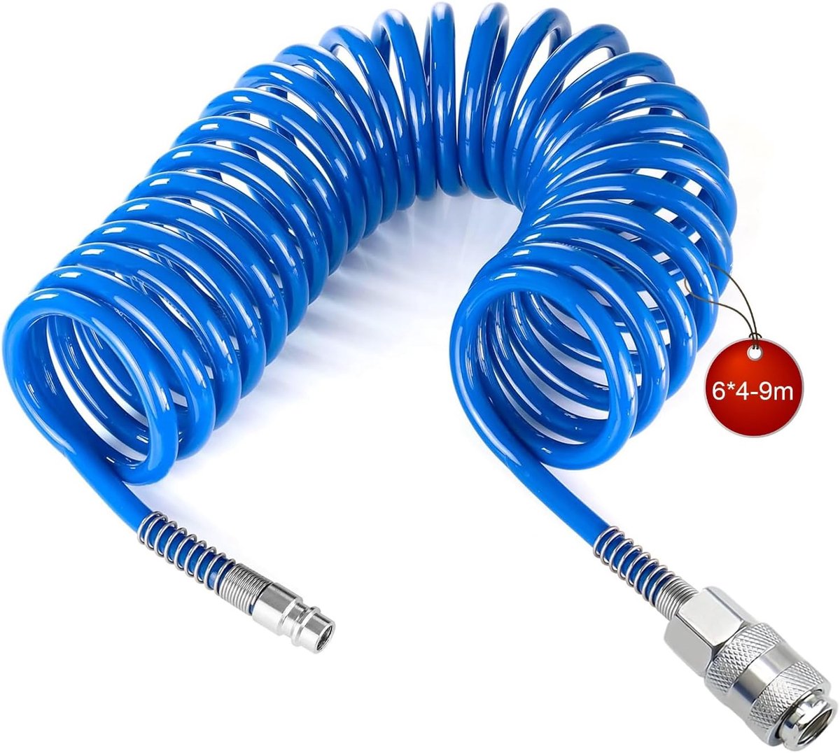 9 m Spiral Hose, Spiral Compressor Hose, Diameter 6 x 4 mm, Air Pressure Hose, Blue Compressed Air Hose, with - ShopVlot