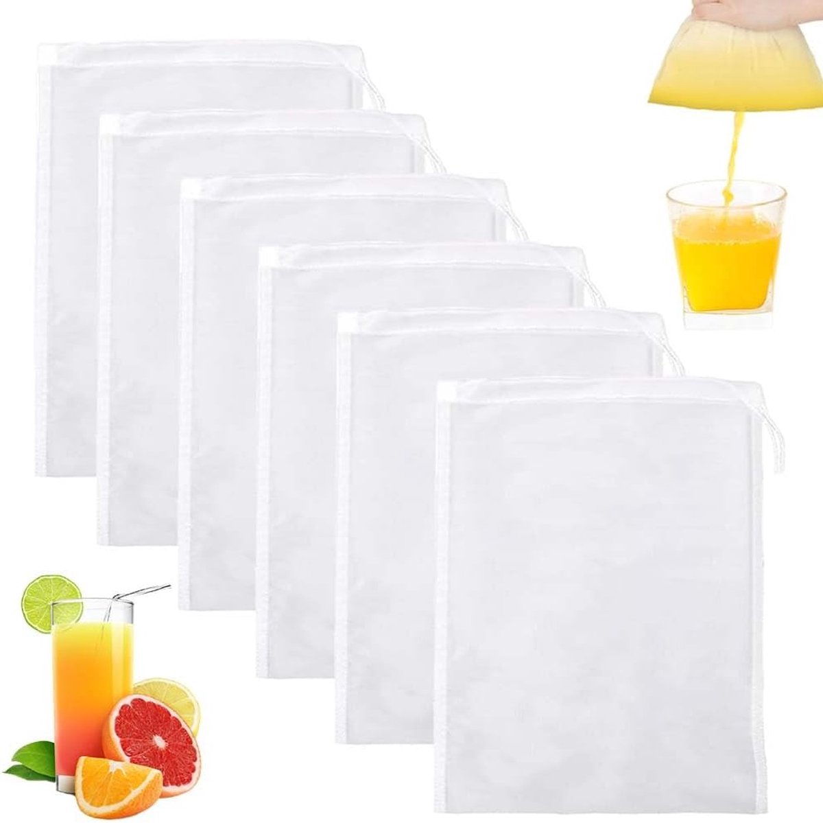 6 washable filter bags, reusable, dense nylon fabric, suitable for nut milk, cheese, coffee, yogurt, juice, wine etc. - ShopVlot
