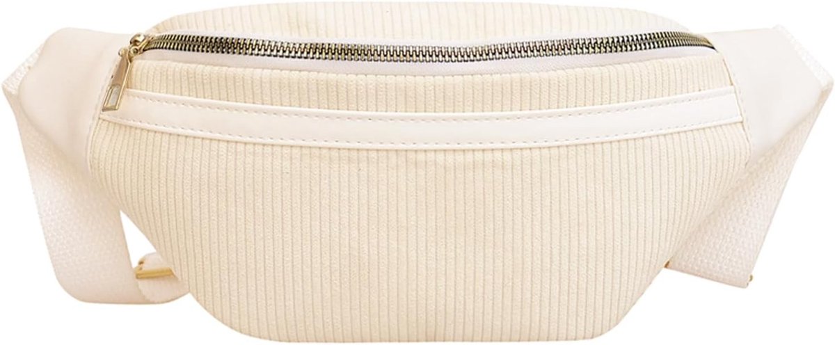 Stijlvolle Corduroy Heuptas voor Dames en Heren met Verstelbare Schouderriem - Modieuze Crossbody Tas in Beige, Perfect voor Dagelijks Gebruik en Reizen
