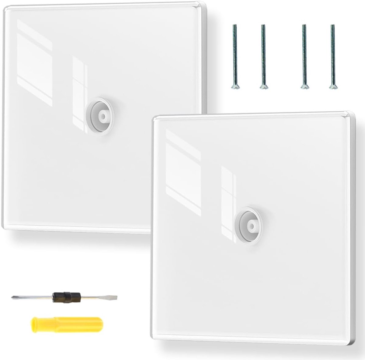 2 Wall Sockets for TV Antenna, Wall Plate for Coaxial Socket for FM TV, Plate, Connector for FM Antenna Jack, White - ShopVlot