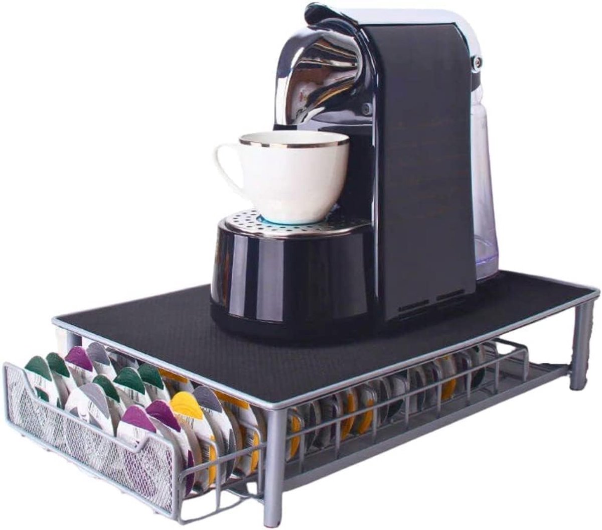 Capsulehouder, lade voor pads, Tassimo laden met koffiecapsules, Tassimo padhouder, houder voor koffiezetapparaat met pad-organizer (28 x 42 x 9,5 cm, 60 stuks, zwart en zilver)