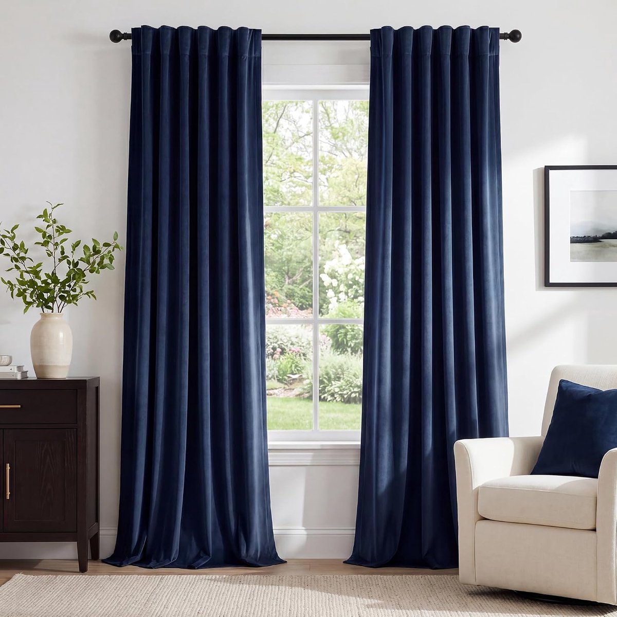 Extra lange blauwe fluwelen gordijnen - thermisch geïsoleerde gordijnen voor hoog plafond woondecoratie verduisterende raampanelen voor slaapkamer, marineblauw, 132 x 204 cm (b x l, 132 x 204