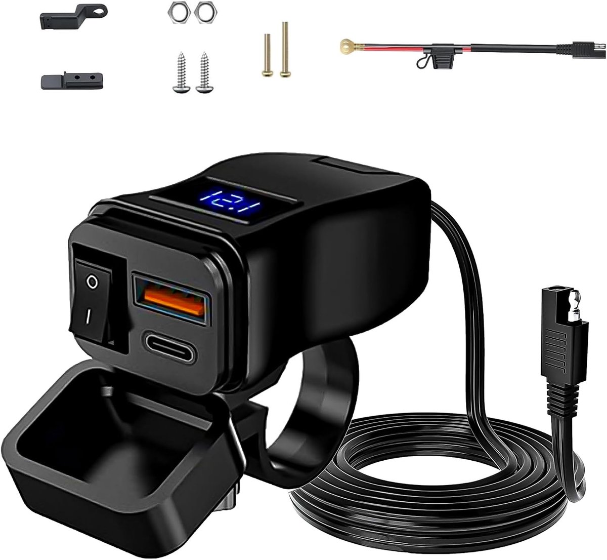 Waterdichte USB-aansluiting: motorfiets USB-oplader 12V/24V QC3.0 dubbele USB-aansluiting 18W + 30W met ON/OFF-schakelaar voor mobiele telefoon tablet