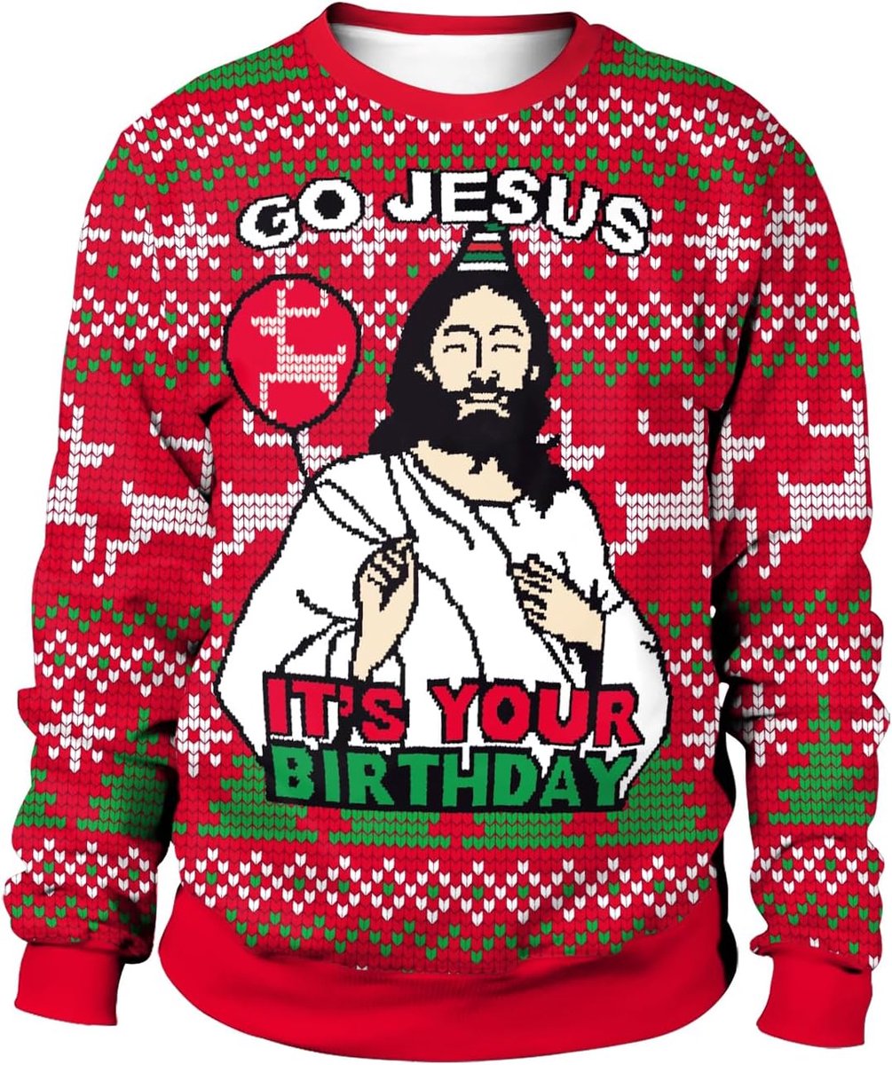 Kersttrui, voor dames en heren, foute trui, 3D-print, sweater, uniseks, voor stellen, sweatshirt met print, kerstman