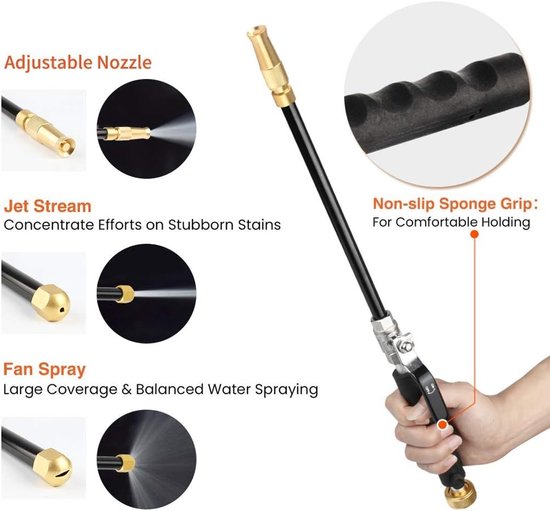 Jet Deep Hogedrukreiniger met messing tuinslanguiteinde, 2 D¨¹ voor het reinigen van ramen thuis, buiten, autowassen, zwart (instelbaar type + ventilatortype) — afbeelding 2
