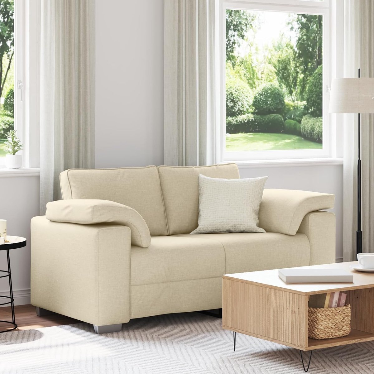 Tweezitsbank met vlekbescherming en metalen frame, 120 cm, modern design met gevoerde armleuningen en zachte kussens, comfortabele zitgelegenheid