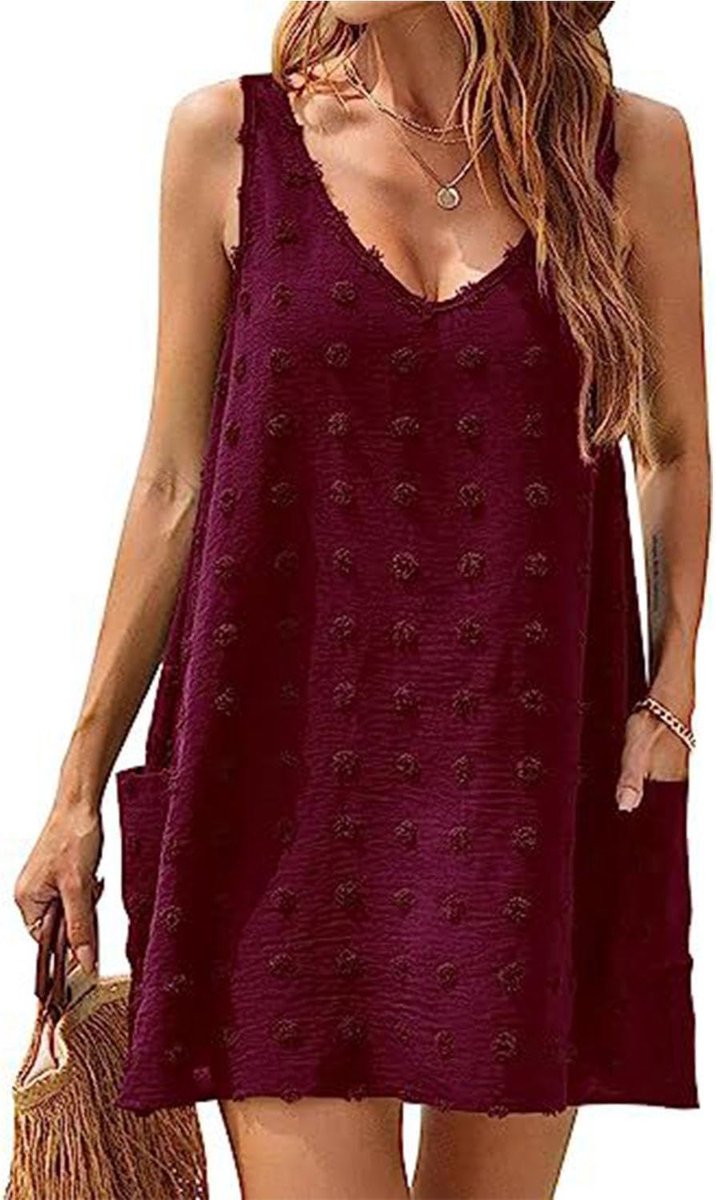 Strandjurk voor dames, cover-up badpak, cover-up, zomer, casual jurk, tankjurk, strandjurk, kant, strandtuniek, V-hals, kort, zomer, strandponcho, bikini cover-up