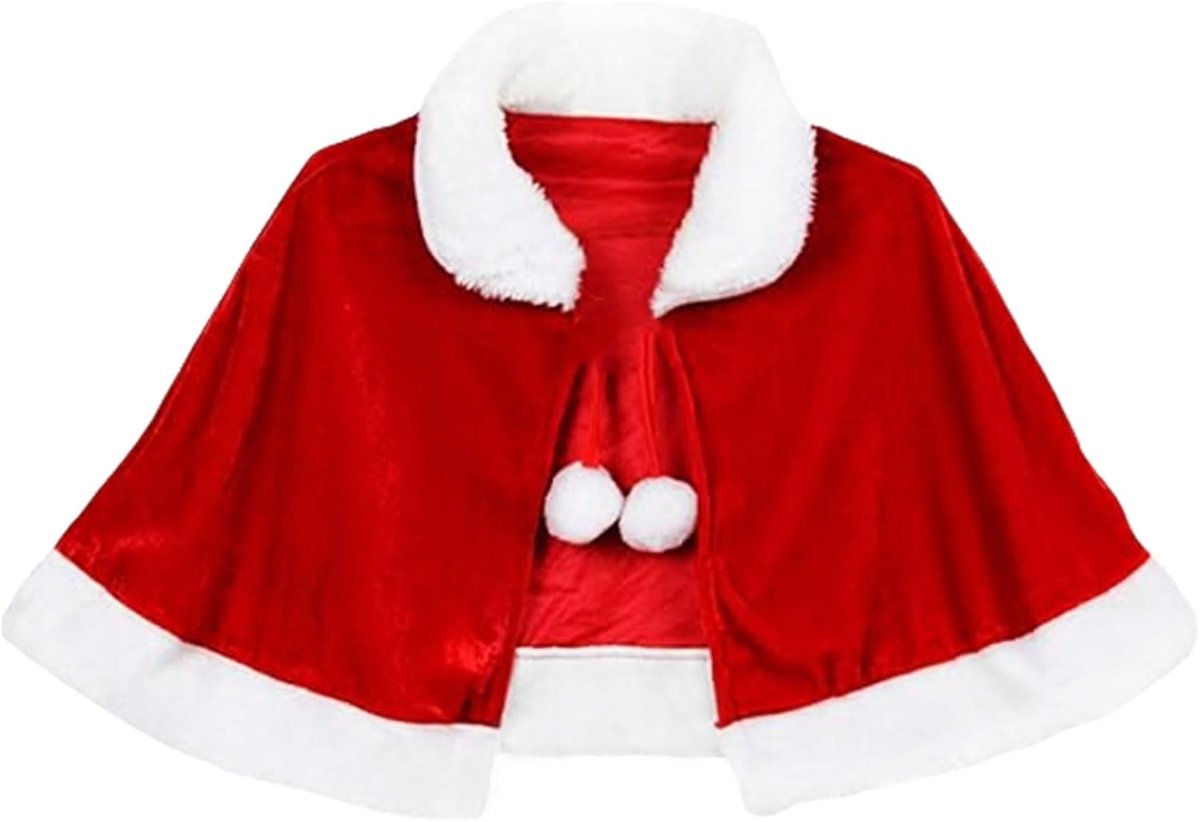 Rode fluwelen cape voor meisjes en dames, cape in kerstkostuum, korte cape Kerstmis rood Mrs. Kerstman cape voor winterfeesten voor cosplay-accessoires voor kerstfeesten