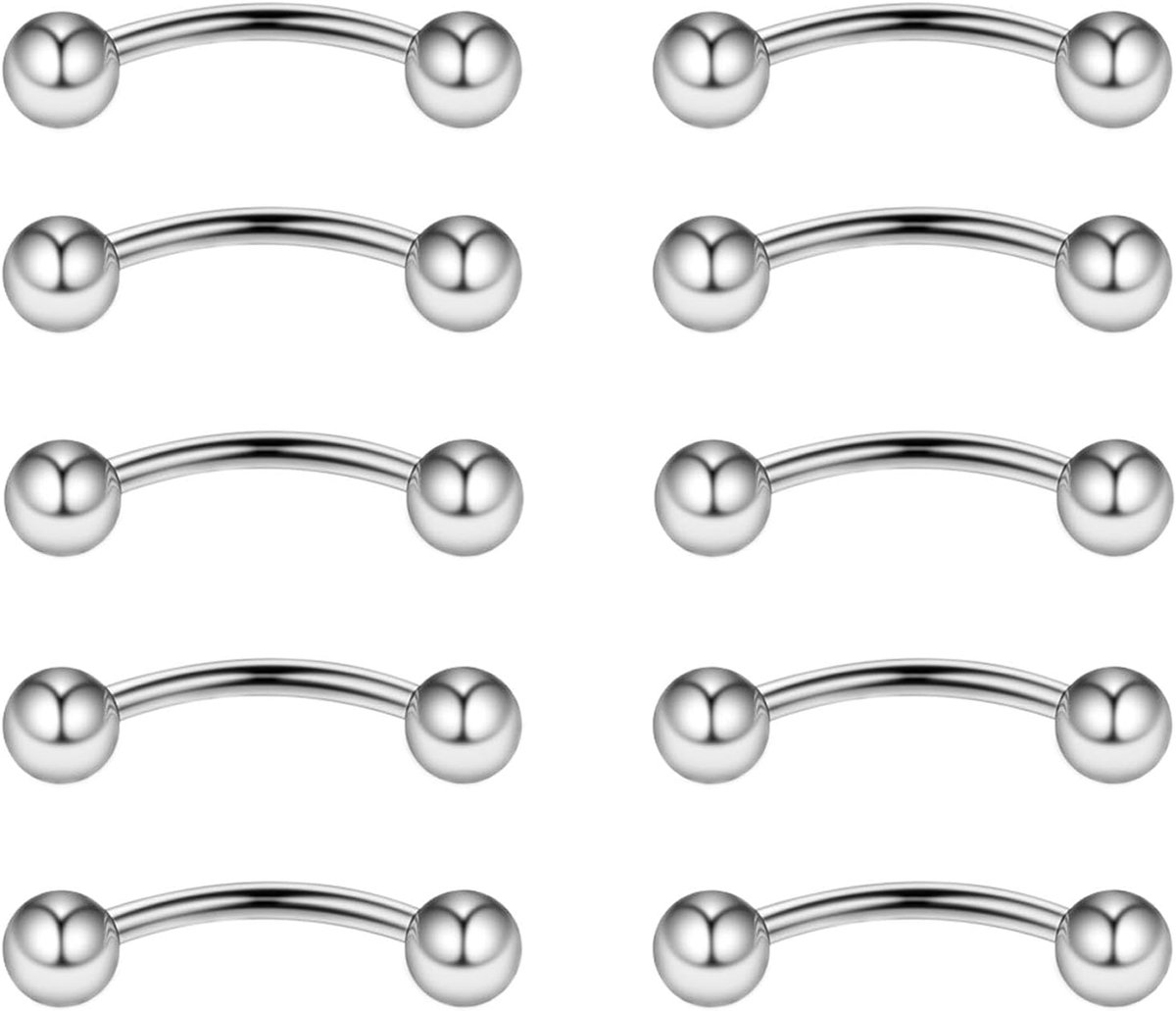 Barbells voor wenkbrauwen, lippen, rook, helix, tragus, brug, piercing, buik, piercing, 16 g, roestvrij staal, 6 mm, 8 mm, 10 mm