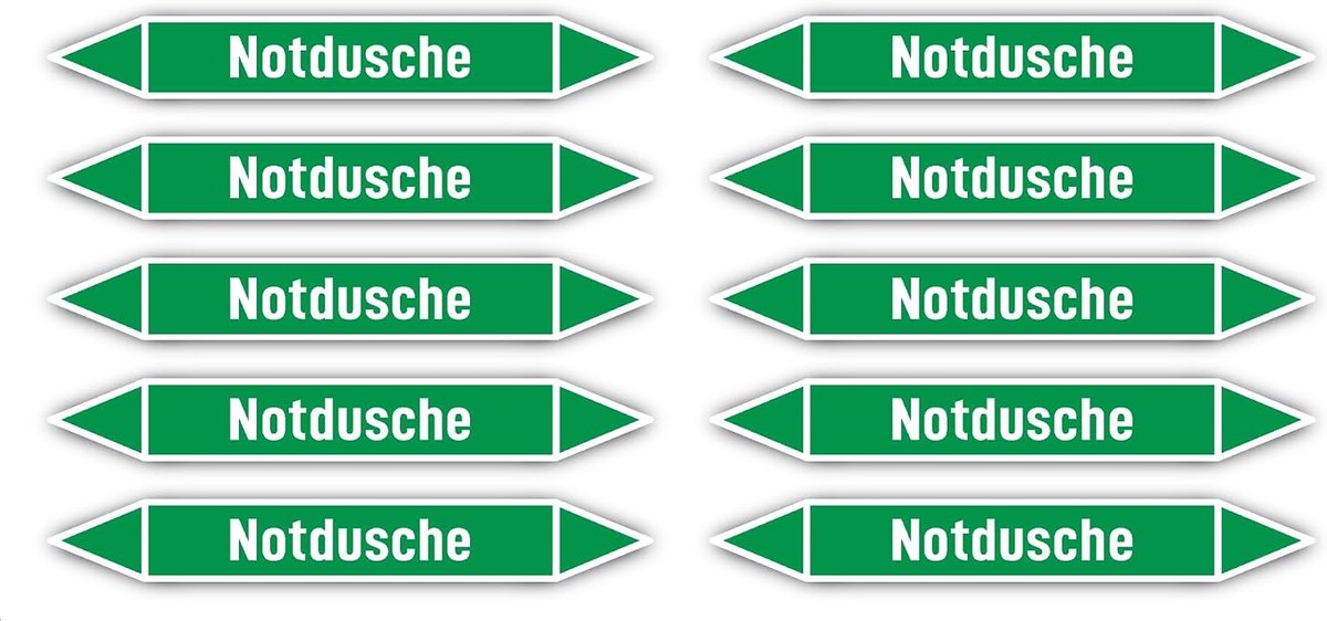 100 x 15 mm, 10 stuks - groep 1 - water - pijpleidingmarkering - volgens DIN 2403 - taal: Duits - nooddouche