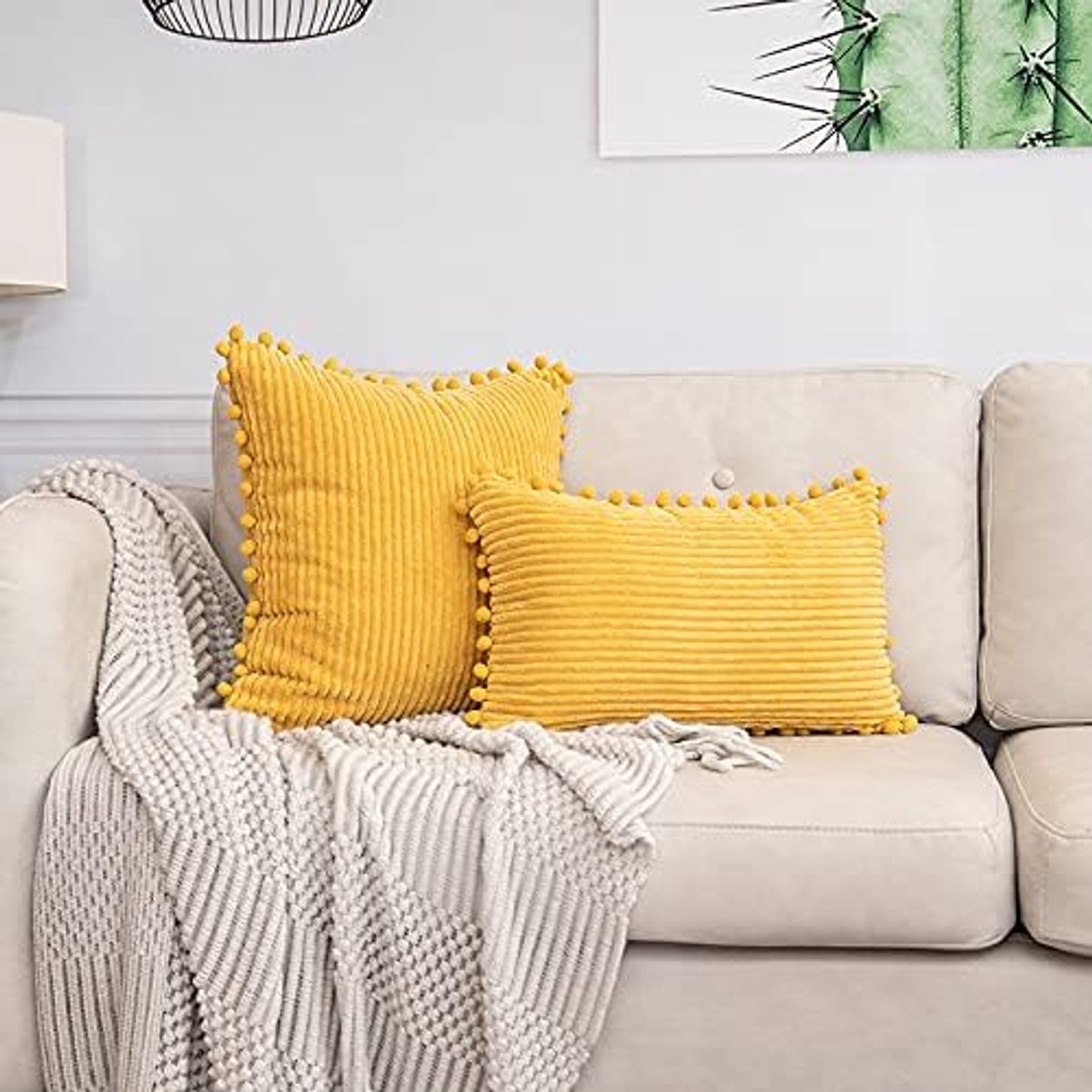 Corduroy Sierkussen Woonkamer Bank Kussen Nachtkastje Rugleuning Rugleuning Kantoor Lendenkussen-yellow||45 * 45cm