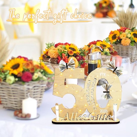 Bord gastenboek, 50e verjaardag decoratie, geldgeschenken verjaardag, houten bord gastenboek verjaardag als gepersonaliseerd cadeau, geschikt voor mannen vrouwen verjaardag jubileum trouwdag By — afbeelding 4
