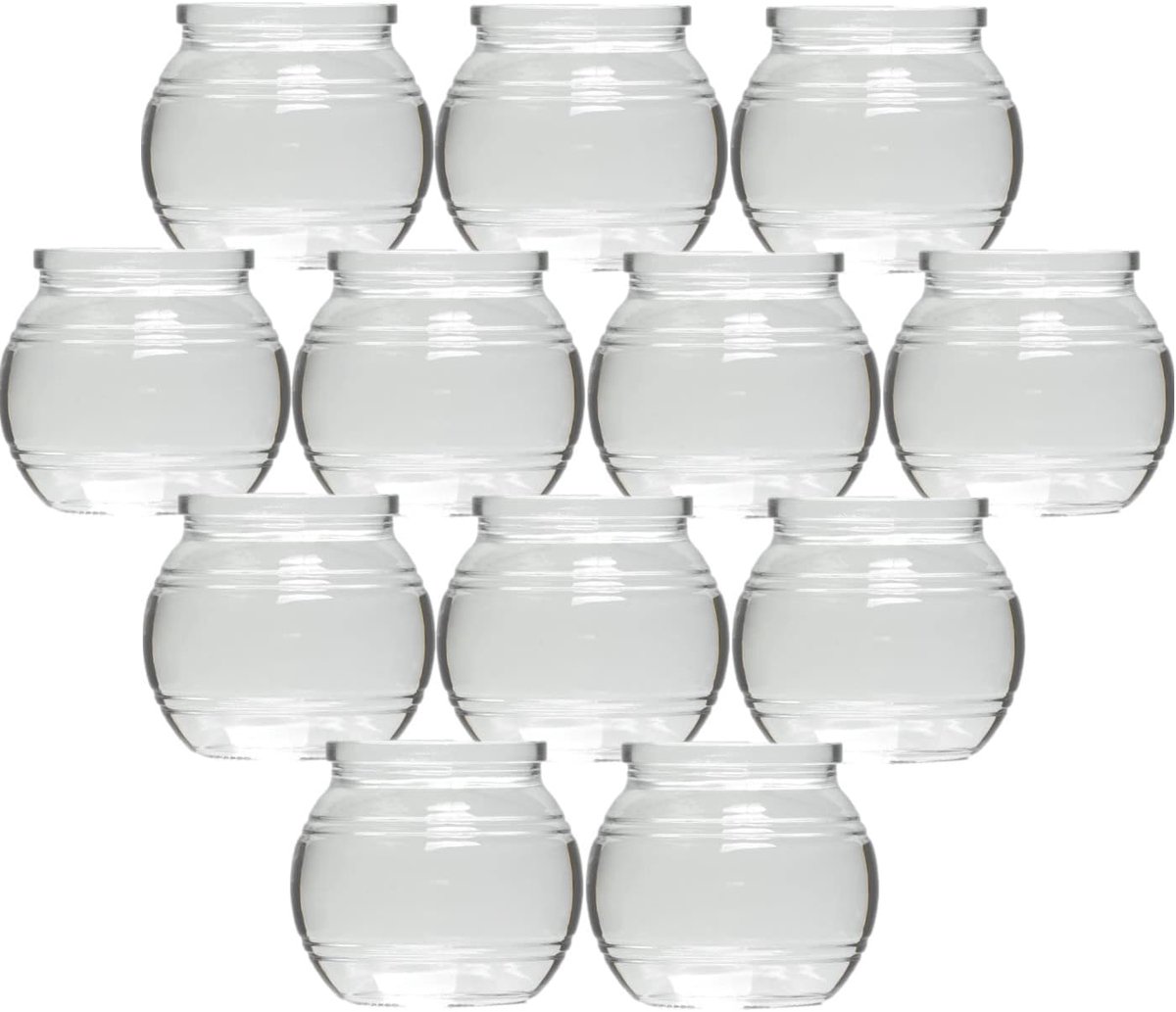 Gouveo Set van 12 bolvormige theelichtglazen - theelichthouders 8 x 7 cm - windlicht bolvormig voor tuin, terras, balkon - bolglas voor dessert - decoratie bruiloft, verjaardag feest