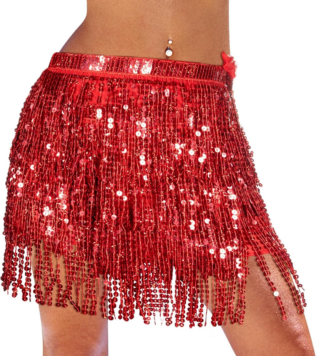 Rok voor vrouwen, schattige rok met kwastjes voor buikdansen, glitter-rok voor vrouwen en meisjes, festival dansprestaties