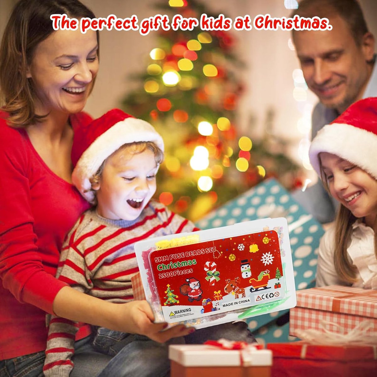 Strijkkralen voor Kerstmis, 5 mm strijkkralen, kerstset, 15 patronen, strijkpapier, hangers en accessoires voor knutselen, handwerk voor kinderen, cadeau, kerstdecoratie (rood) — cadeau in Spellen & Speelgoed - foto 3