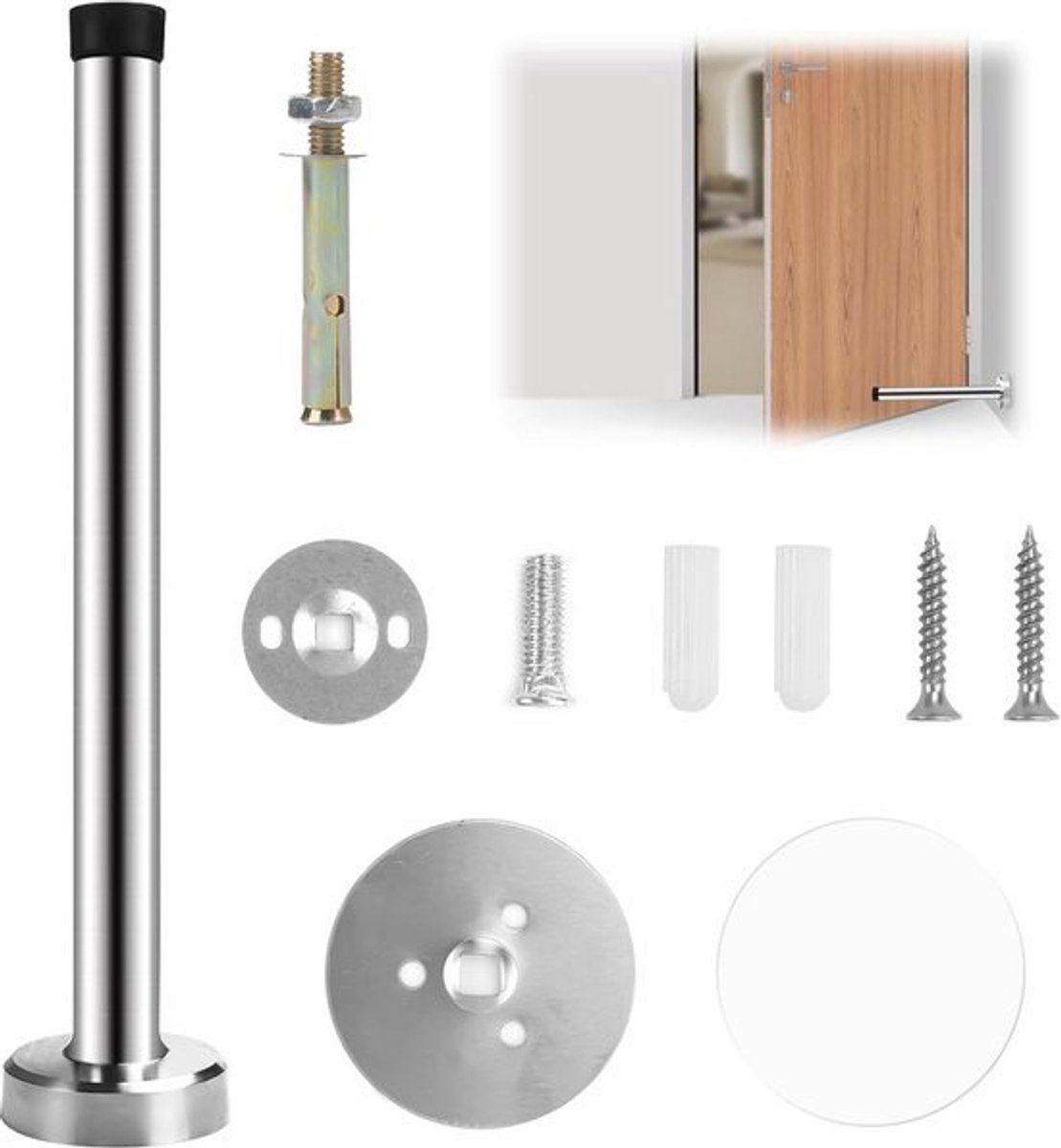 Deurstopper - Voor wandmontage - 20 cm stalen deurstopper - Met rubber - Geluiddempend en duurzaam