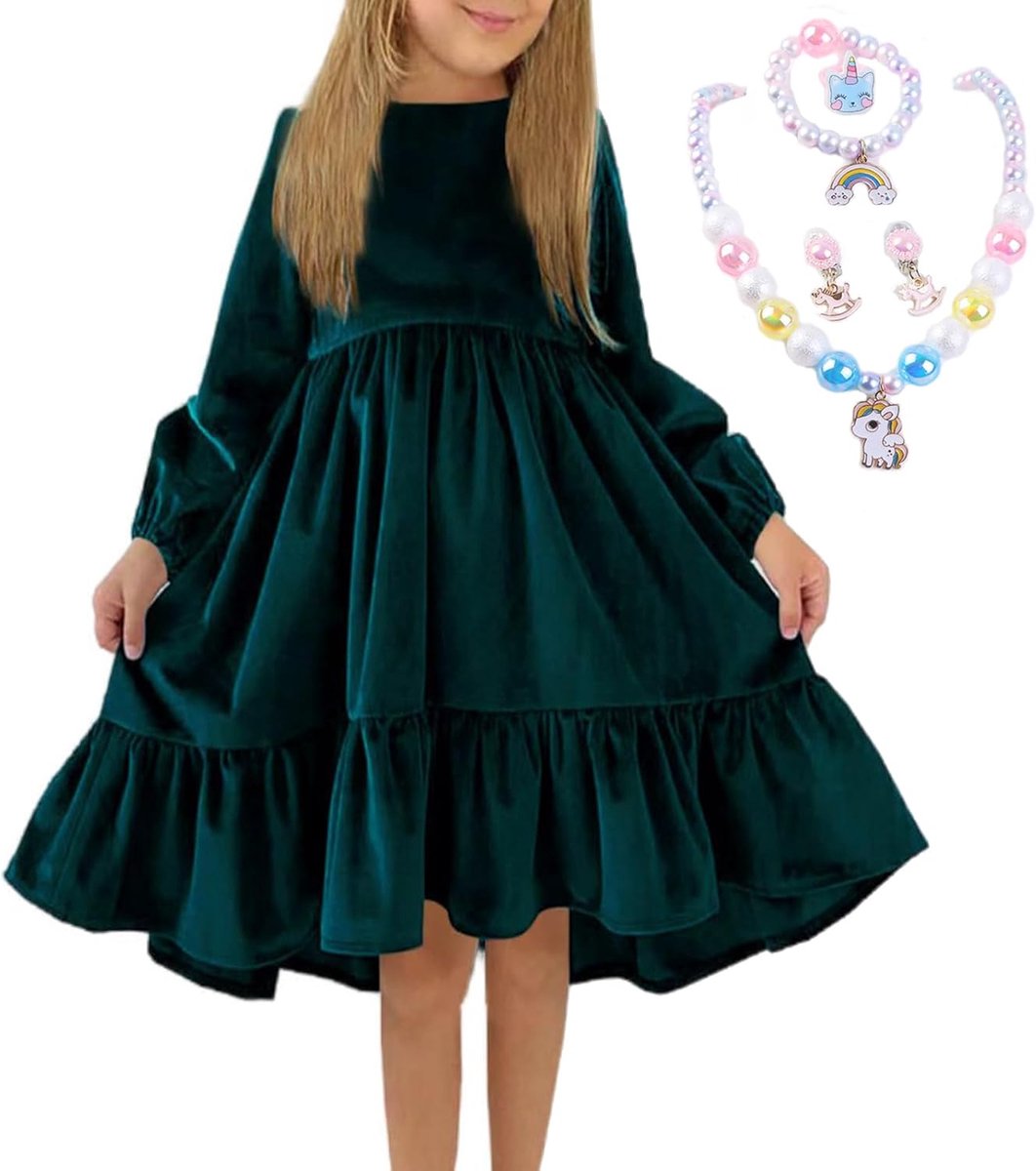 Jurk voor meisjes, vintage, lange mouwen, voor kinderen, kerstjurk, prinsessenjurk, cadeau voor verjaardagsfeesten