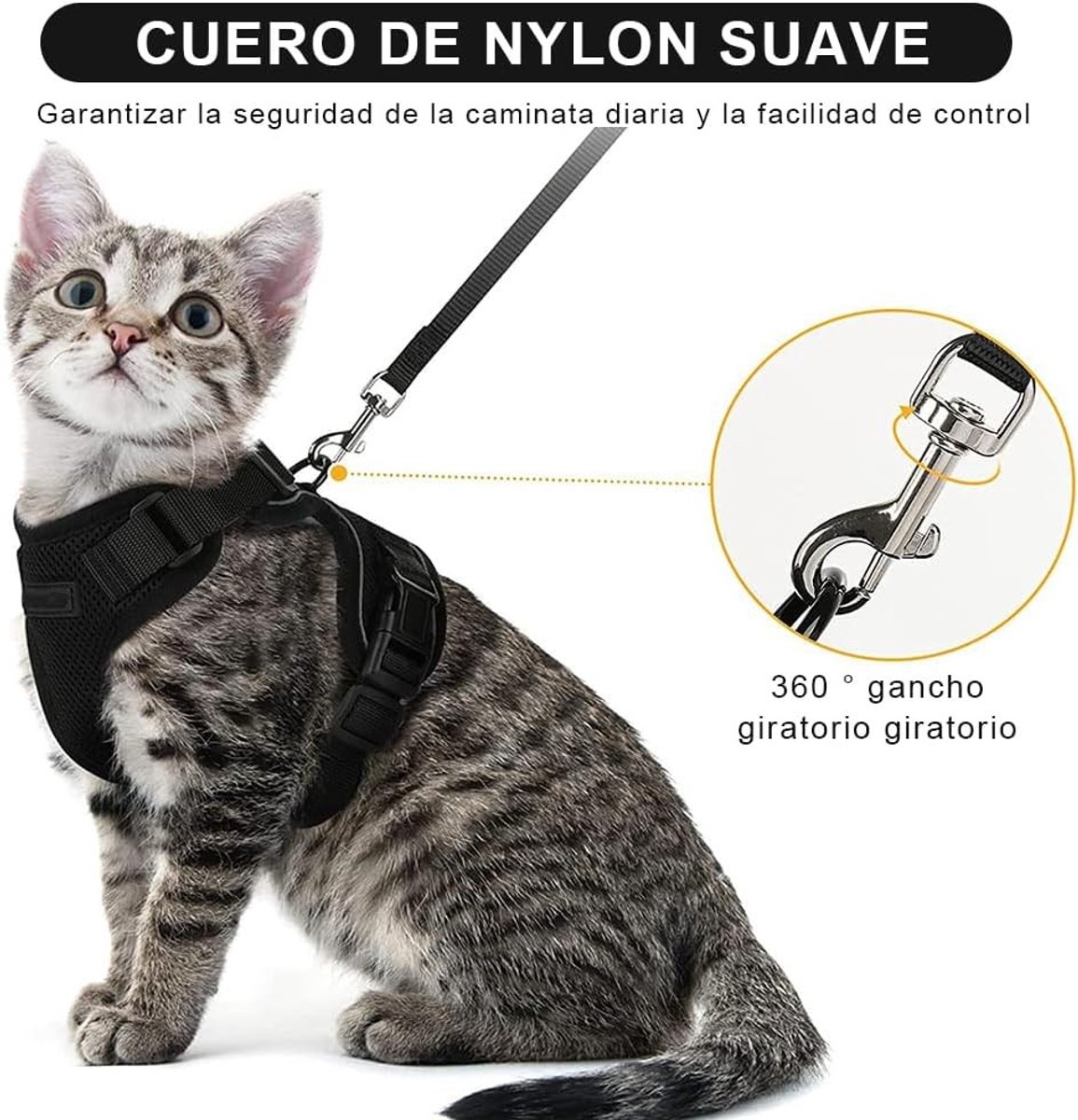 Verstelbare Kattenharnas met 150 cm Leash - Veilig Harnas voor Kleine, Middelgrote en Grote Katten en Puppies voor Wandelen en Reizen - Zwart