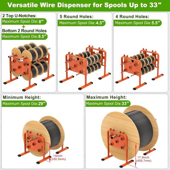 Multifunctionele Draaddispenser en Spool Rack, Verstelbare Kabelhouder voor Spoelen tot 33 Inch, Stevige Stalen Constructie en Draagbaar Ontwerp — afbeelding 5