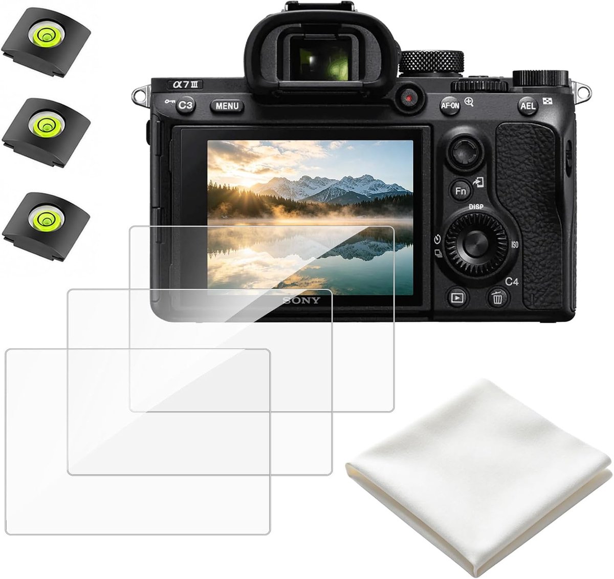 Displaybeschermfolie voor Sony Alpha A7R III/A7 III (A7R II, A7 II, A7S II, A9), 3 x gehard glas 9H, krasbestendig en - ShopVlot