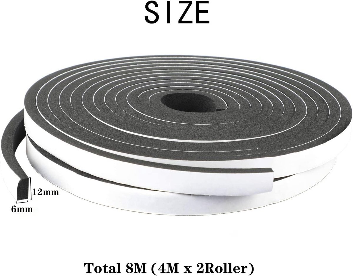 Sealing tape zelfklevend 12mm x 6mm - foam tape - geluidsisolatie - geschikt voor deuren en ramen - ShopVlot