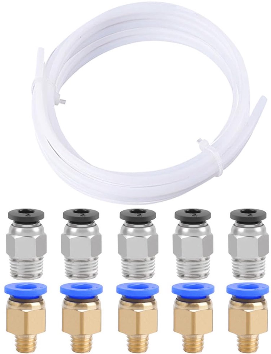 5 Meter 3D Printer PTFE Teflon Tube, with 5 Pieces PC4-M6 Pneumatic Connector and 5pcs PC4-M10 Pneumatic Connector - ShopVlot