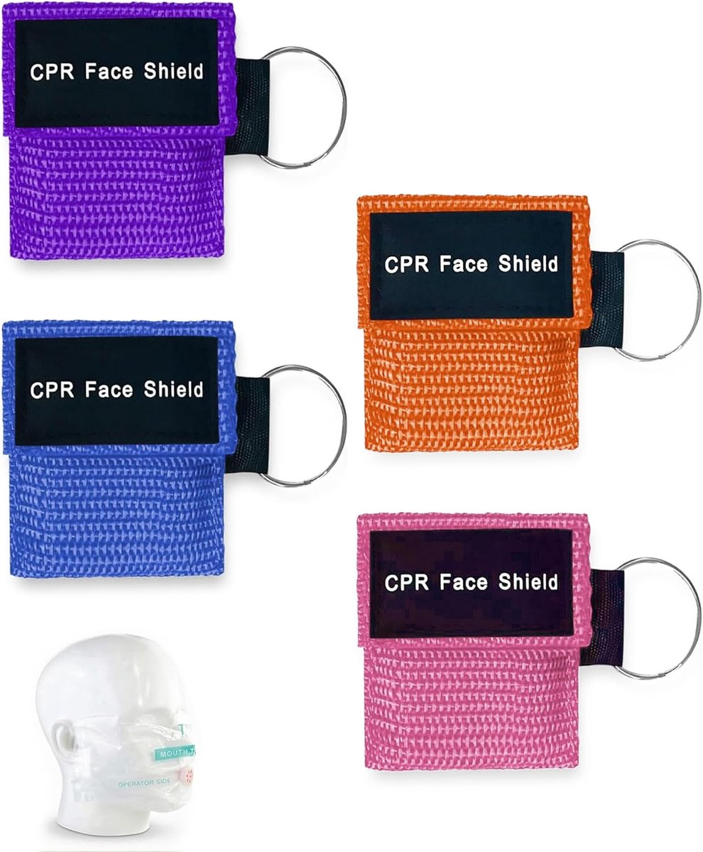 4 stuks ademhalingsmasker, eerste hulp, CPR-masker met karabijnhaak, ademhalingsdoek met terugslagventiel - ShopVlot