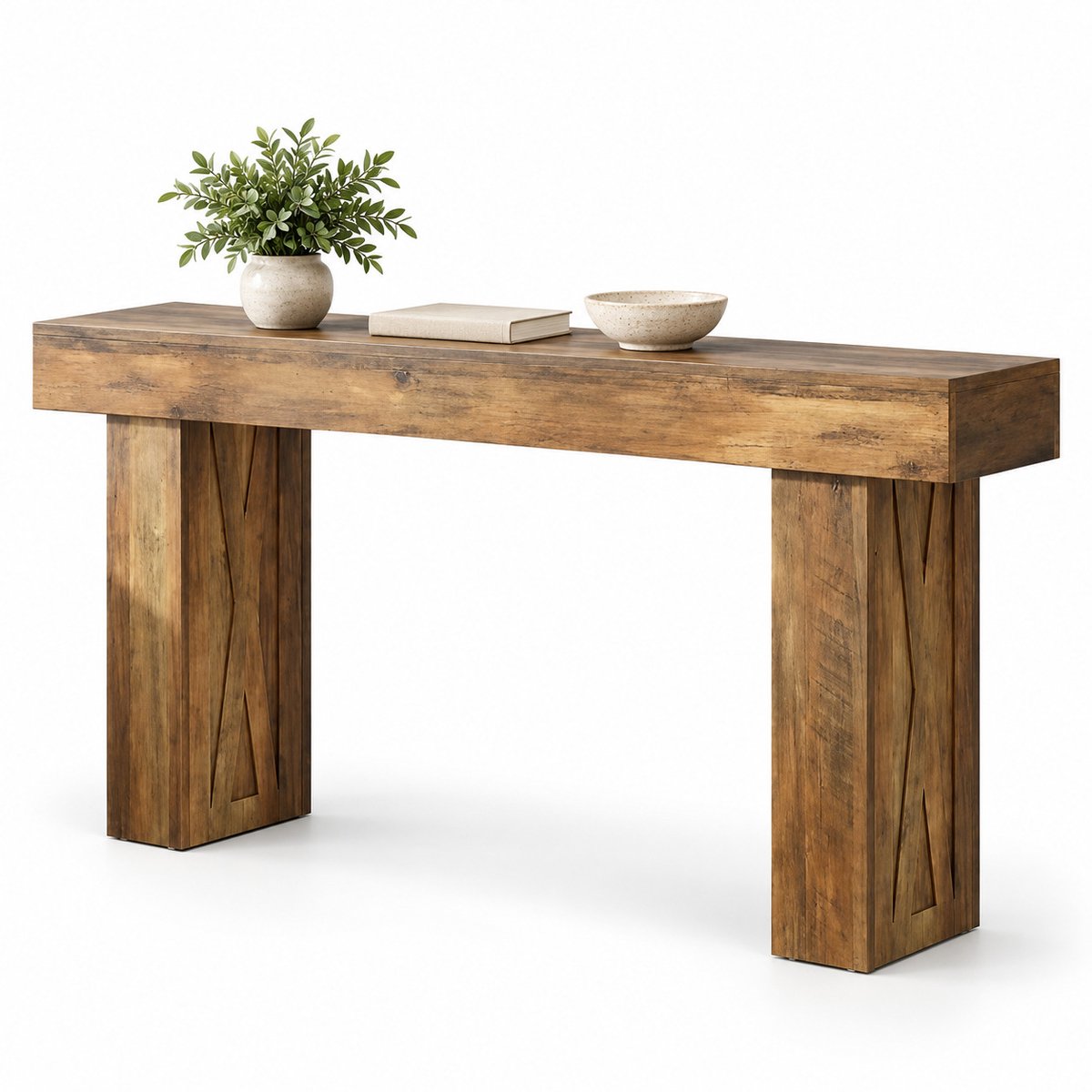 DMG Supply smalle sidetable met X-details, 160 x 35 x 85 cm, bruin