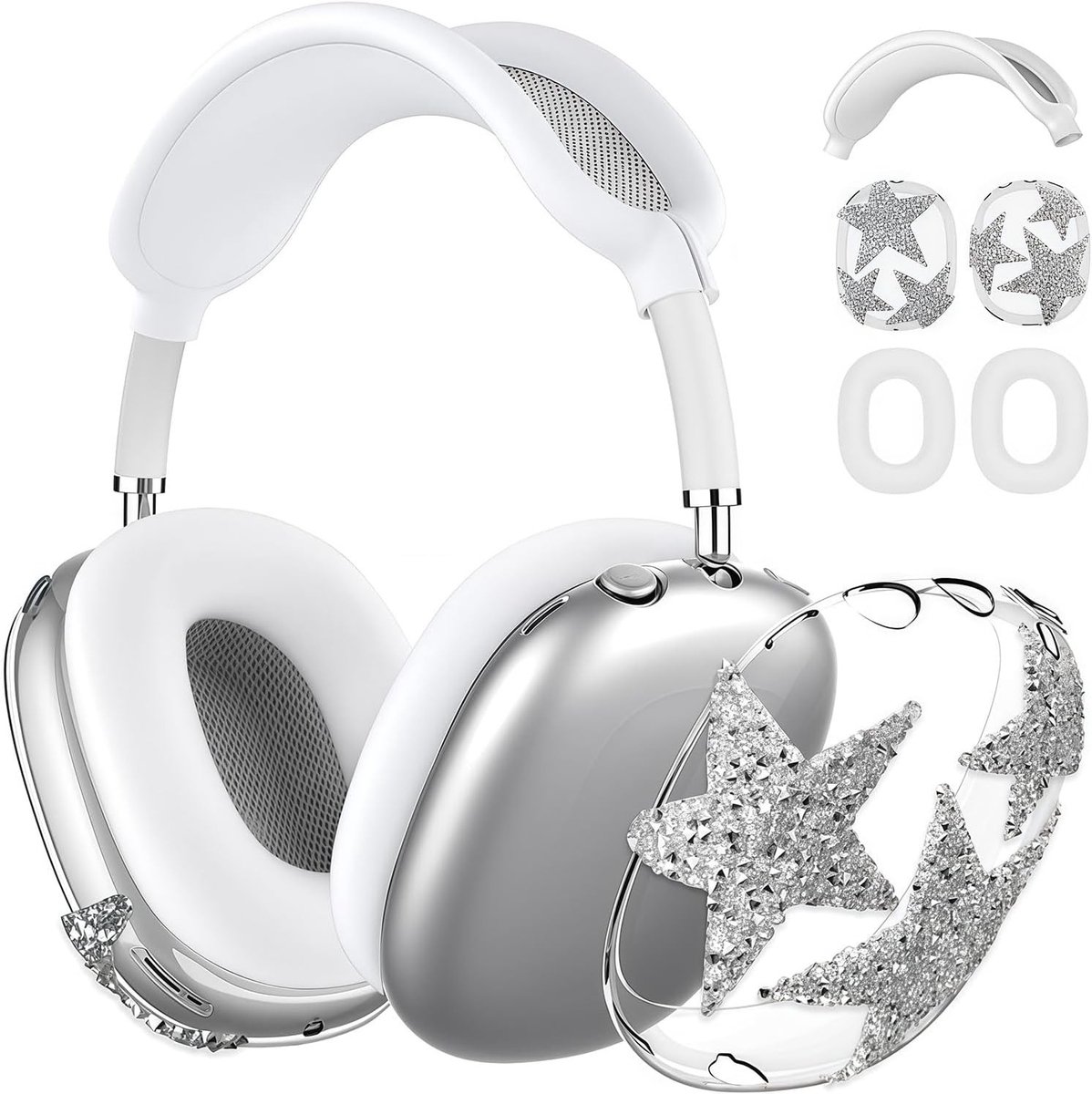Bling Case voor AirPods Max - Transparante TPU Hoes met Glitters, Beschermende Oorkussens en Siliconen Hoofdband Cover voor Stijlvolle Bescherming