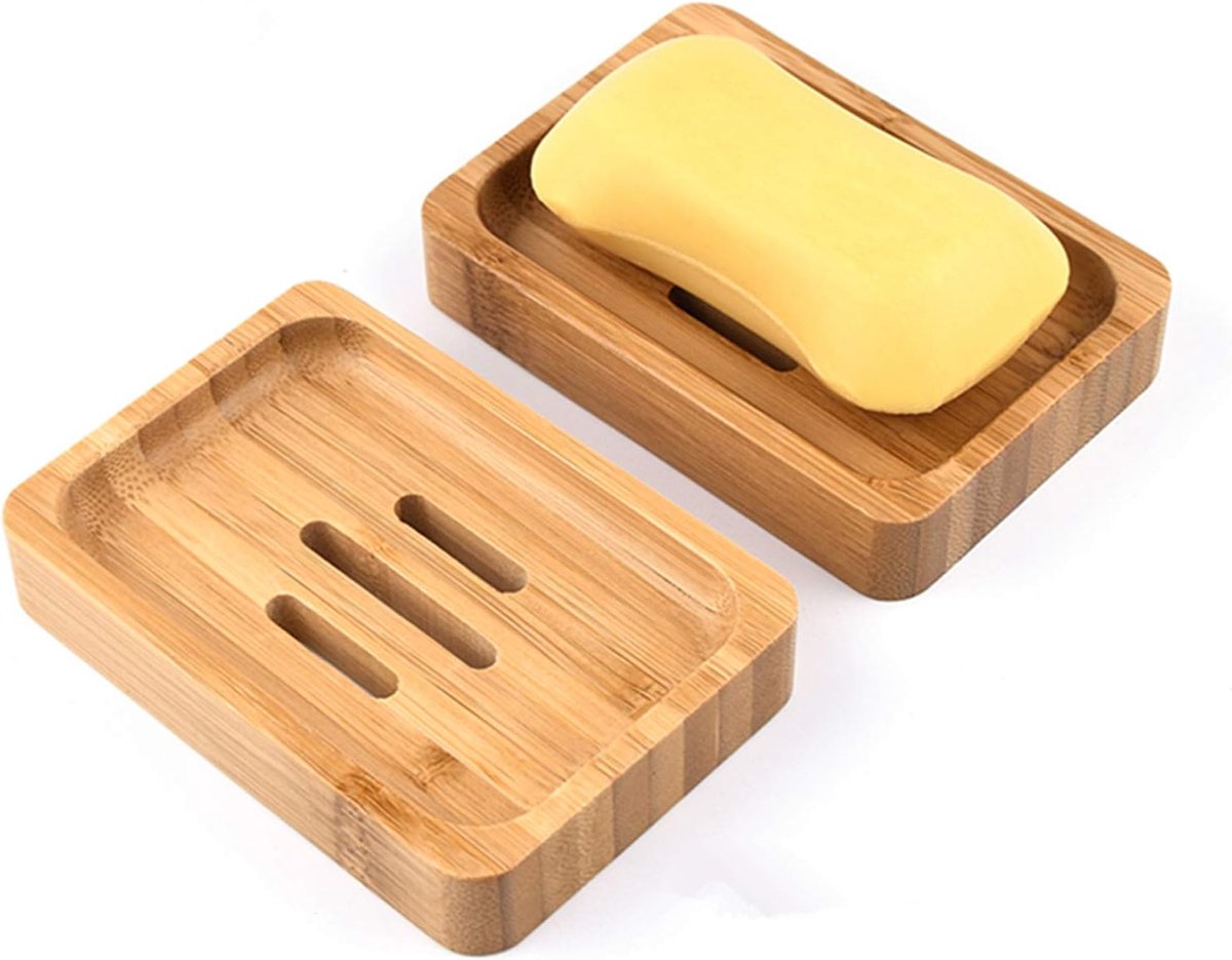 SnelShoppen - 2 PACK Natuurlijk Houten Bamboo Zeep Dish Opberg Houder - Zeep Dish Container voor Badkamer, Douche, Handgemaakt voor Zeep, Sponsen en M