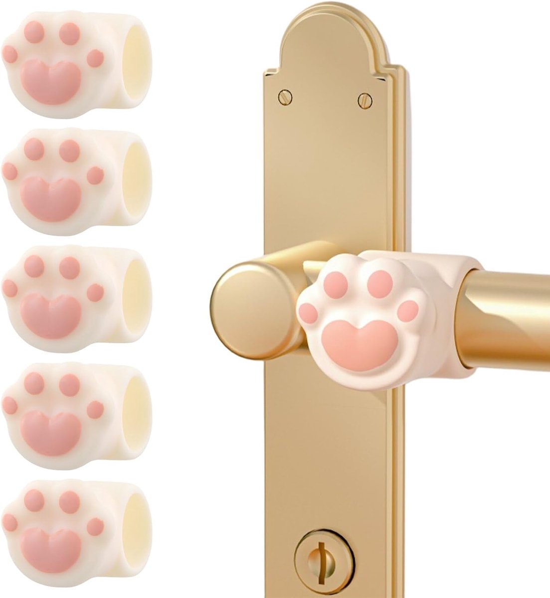 Siliconen deurstoppers, 6 stuks, deurbescherming voor thuis, design met kattenpootafdruk, beige, zonder boren - ShopVlot