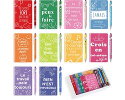 20 cadeausets met inspirerende spreuken, bestaande uit 20 motiverende kleine notitieboeken en 20 balpennen, zijn cadeaus voor collega's, medewerkers, klasgenoten, scholieren (Frans)