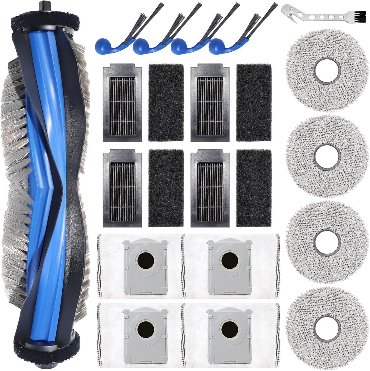 Accessoire-vervanging voor Ecovacs Deebot T30C Omni stofzuiger, reserveonderdeel, 1 hoofdborstel, 4 reinigingsdoeken, 4 stofzakken, 4 zijborstels, 4 filters