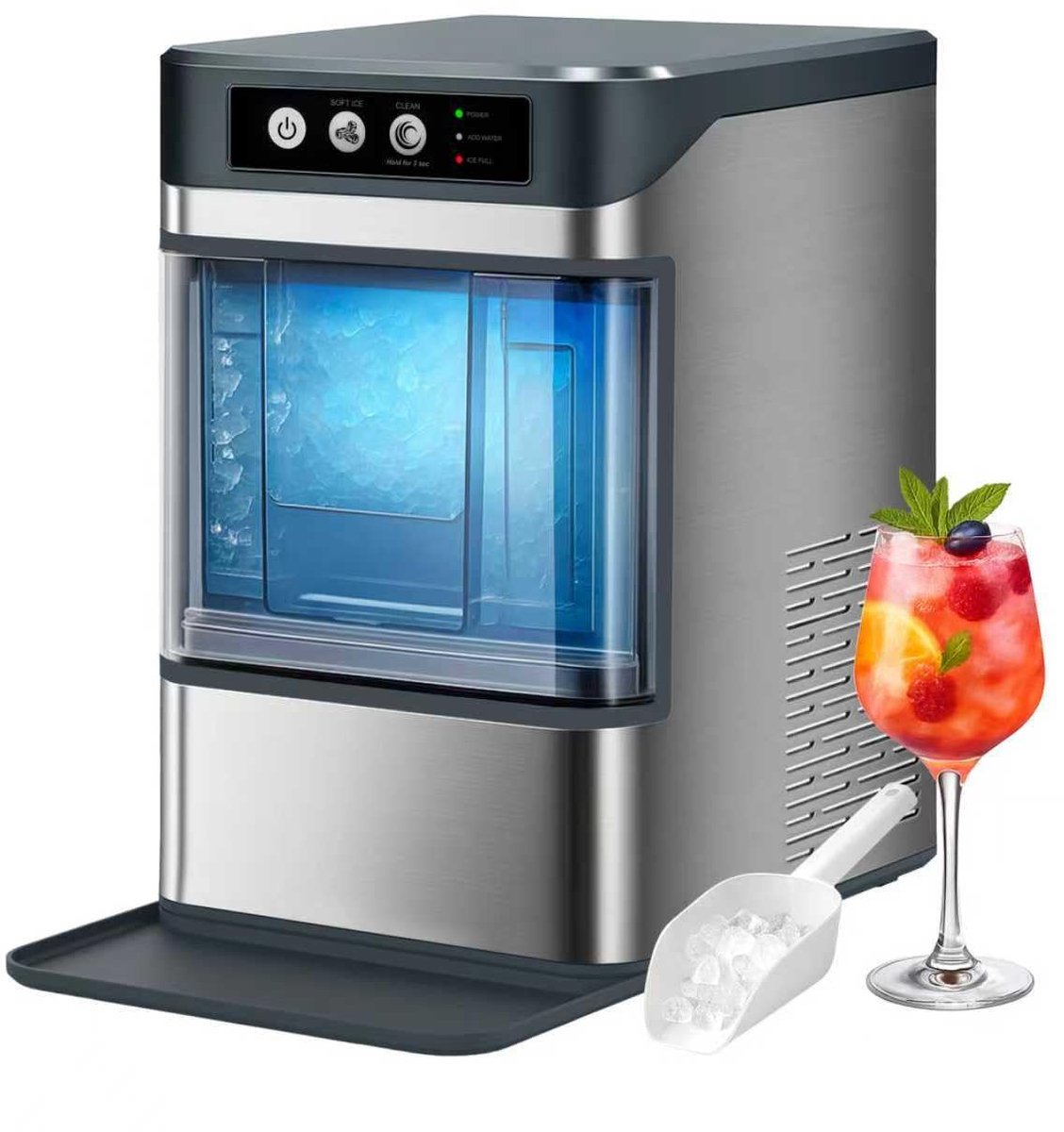 Lce Maker Machine, kauwbare pellet-ijsmachine, zelfreinigend, bediening met één klik, voor thuis/keuken/kantoor/bar feest, ijsblokjesmachine, YH4025