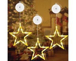Sylvwin Led-sterren, kerstdecoratie, 3 stuks, 10 leds, kerstverlichting, ramen, binnen, met timer, warmwit, lichtketting, sterren voor ramen, kerstdecoratie, balkon, feest, bruiloft