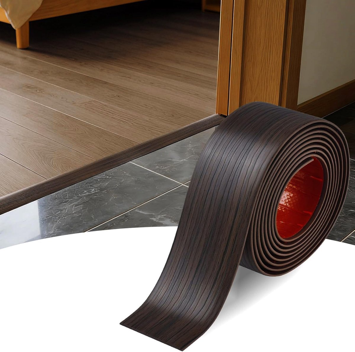 Drempel Overgangsstrip,Deur StripThreshold Bars,Zelfklevende PVC Vinyl Flooring Edge Trim,Vloer verbindende Strip,Tegel naar laminaat overgangsstrip,Bruine Houtnerf(5cm×2mm×2M)