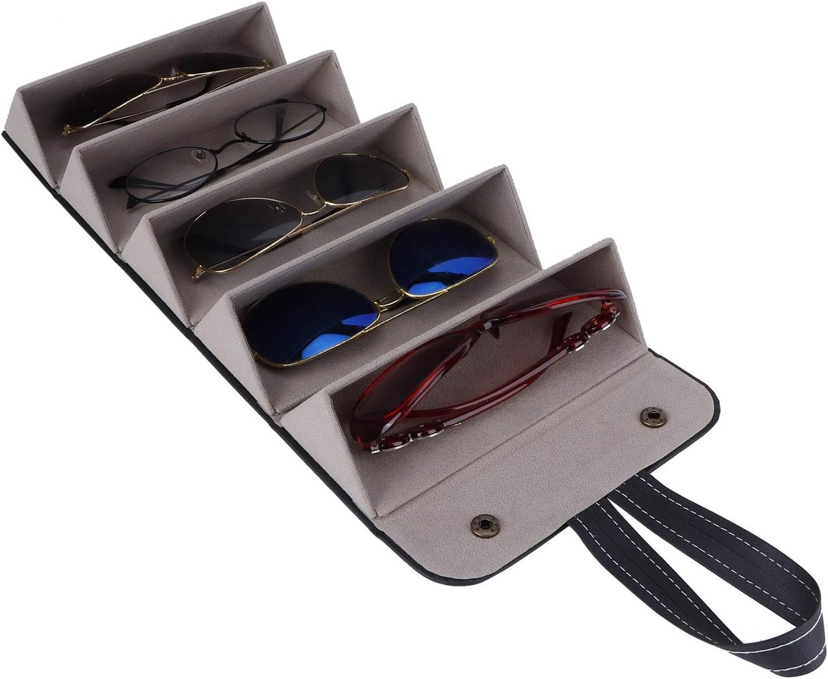 5‑Slot Reis Zonnebril Organizer, Meerdere Zonnebrillen Organizer Case Houder, Brillen Opbergdoos, Hangende Brilhouder Display