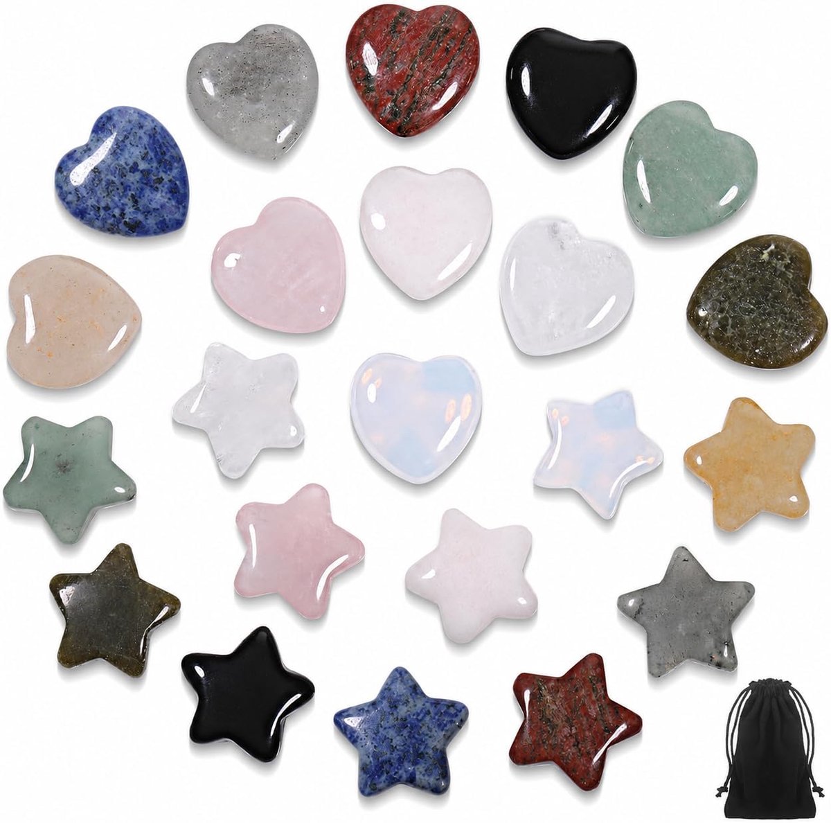22 stuks helende kristallen en hart diverse kristallen set, kristallen en edelstenen, stenen kristallen voor beginners, stressverlichting, meditatie, yoga, mindfulness geschenken