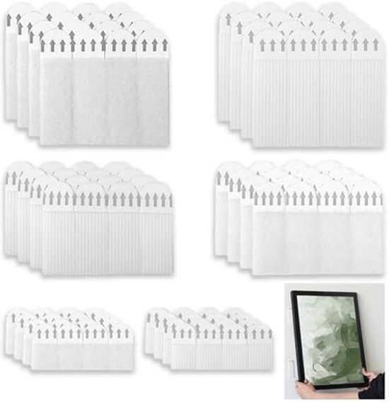 Ensembles de 72 bandes adhésives blanches avec flèches indicatrices, incluant une démo de cadre fixé au mur.
