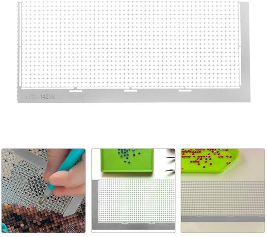 2 Stuks Rvs Rhinestone Ruler Precisie Mesh Liniaal voor DIY Diamantschilderij Borduurkunst Roestvrij Stalen Positioneringstool voor Nauwkeurige Steentjesplaatsing — afbeelding 2