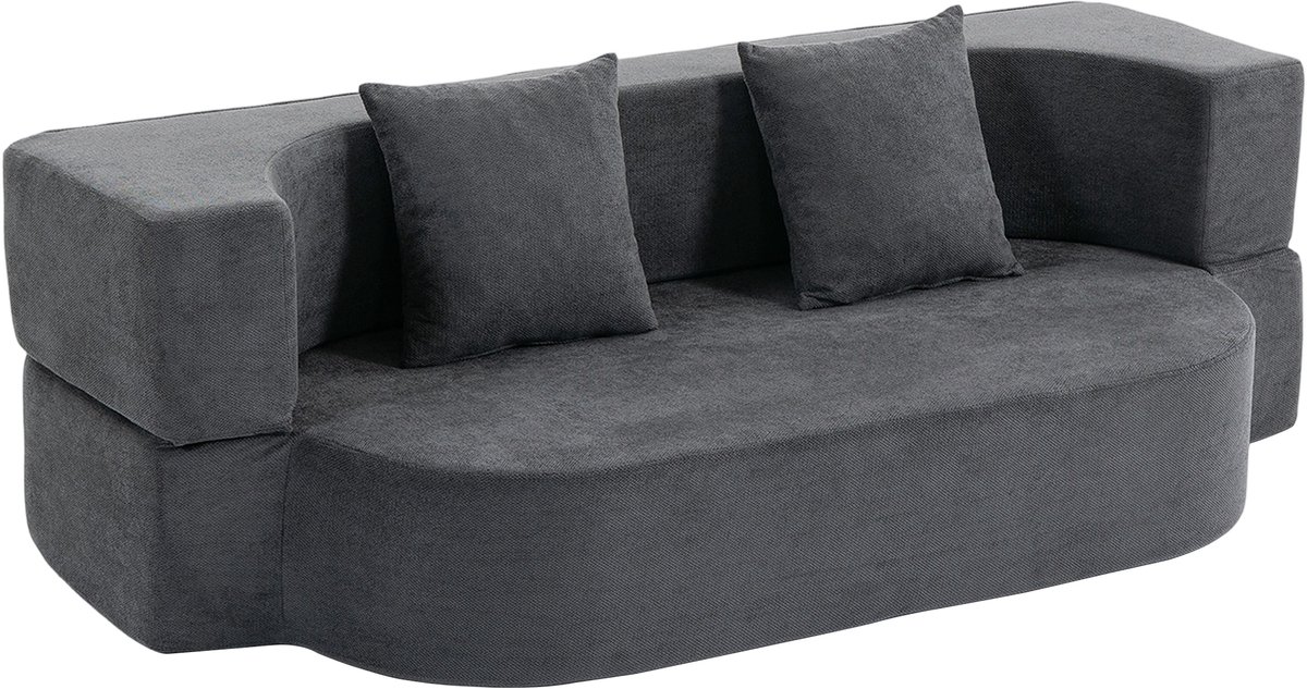 Homona 2-zits slaapbank - Met kussens - 190 x 98 x 30 cm - Donkergrijs