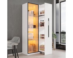 Bladez multifunctionele kast - 160 cm boekenkast met glazen vitrine - Aluminium deurkozijn met 1 deur, 1 zijlade, wielen en ledverlichting voor eetkamer en woonkamer