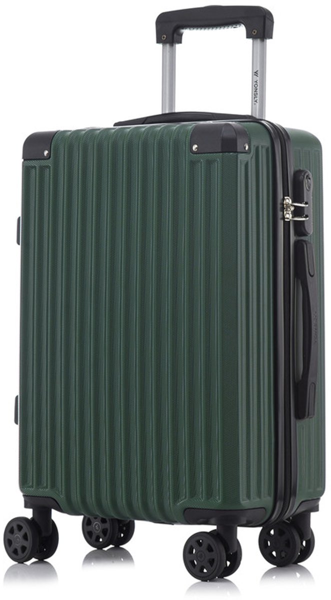 YONSLY Handbagage Koffer - 55cm - 40 L - Cijferslot- 360° Draaibare Wielen - Donkergroen