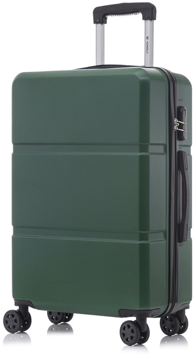 YONSLY Handbagage Koffer - 66cm - 66 L - Cijferslot- 360° Draaibare Wielen - Trolley- 66 x 43 x 26 cm - Donkergroen