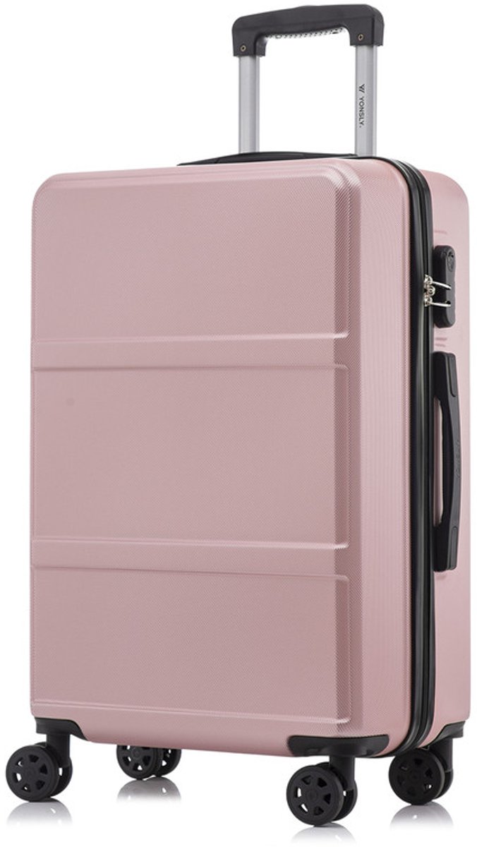 YONSLY Handbagage Koffer - 66cm - 66 L - Cijferslot- 360° Draaibare Wielen - Trolley- 66 x 43 x 26 cm - Roségoud