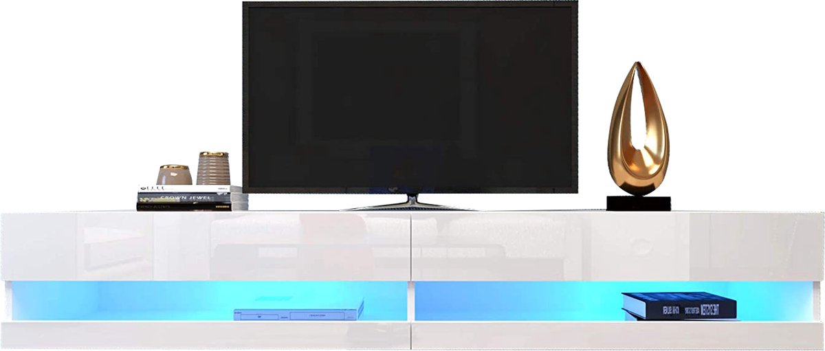 MUVANO Zwevend Tv Meubel Wit - Tv Kast Met Led Verlichting - Tv Meubel 140 cm - Wandmeubel Met Opbergruimte - 140x40x30,5 cm - App Gestuurde Rgb - Woonkamer Wit