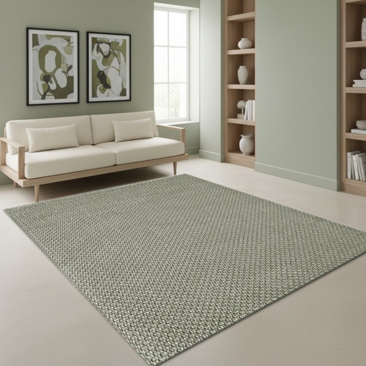 TapisTrend Designer tapijt Groen 80x150 cm Geweven binnen-/buitenkleed met een gestructureerde textuur voor terras, balkon, woonkamer en eetkamer